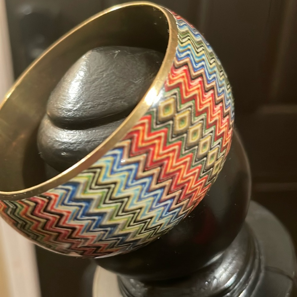 Multi color bangle bracelet with gold trim